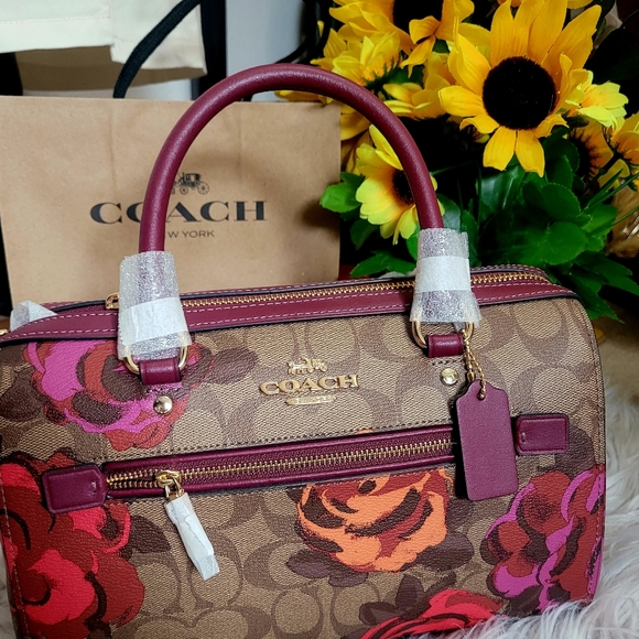 Coach Floral Crossbody Bag in Brown and Red - Picture 1 of 3